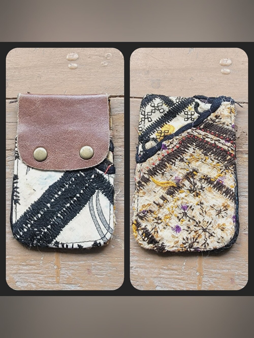 Free People embroidered banjara boho repurposed vtg leather wallet card case